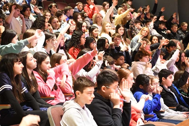 students raising their hands