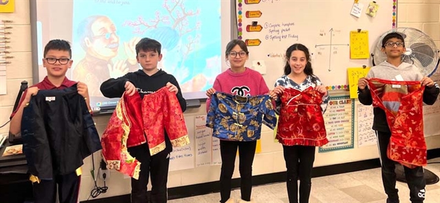 Mills Pond students learning about the Chinese New Year