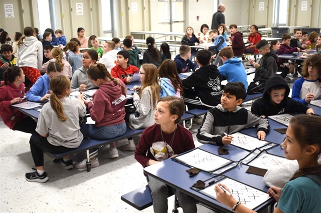 students playing bingo
