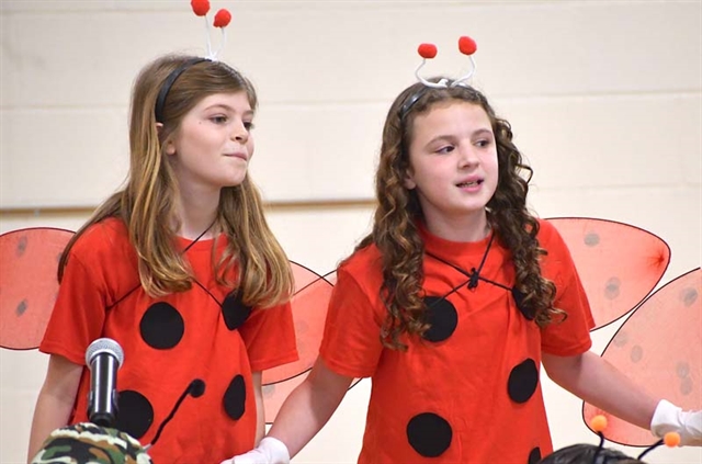 students on stage dressed as a bug